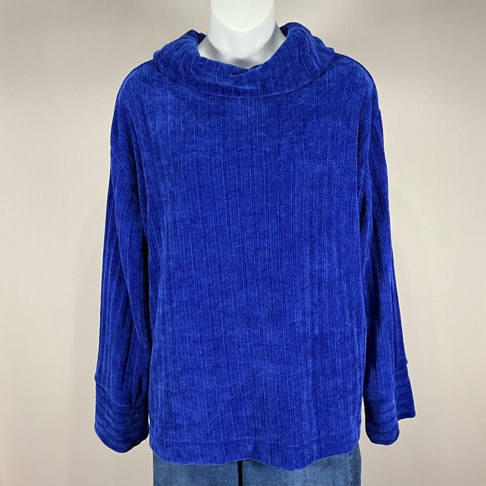 Rafaella Sweater Size XL Blue Cable Knit Cowl Nevk
